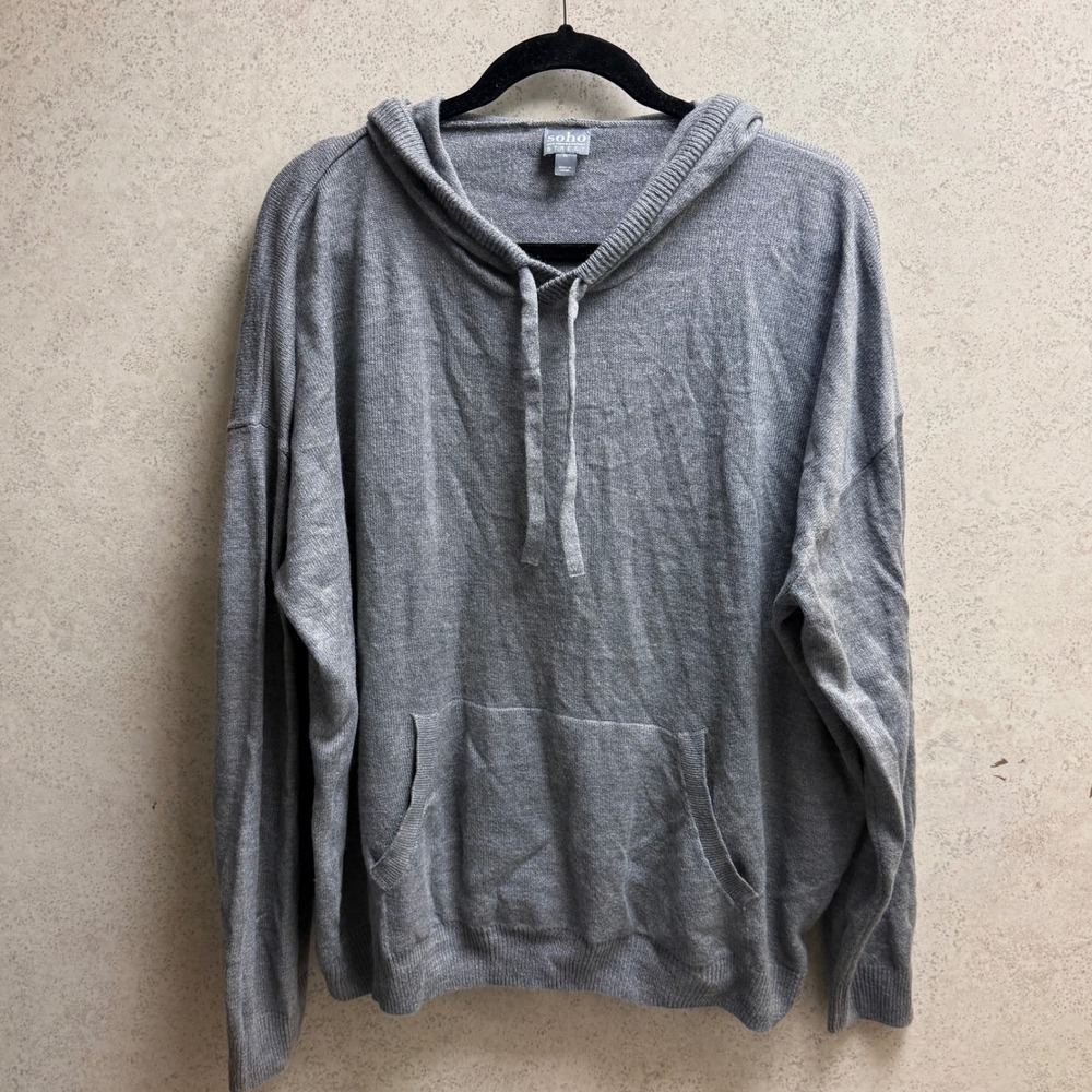 Soho New York Company XL Womens Grey Knit Kangaroo Pouch Pullover Hoodie